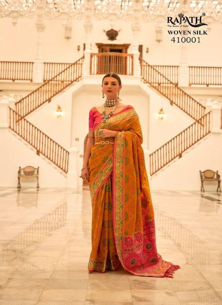 Mustard Colour Darpan Silk By Rajpath Occasion Wear Patola Banarasi Silk Saree Wholesale Online 410001