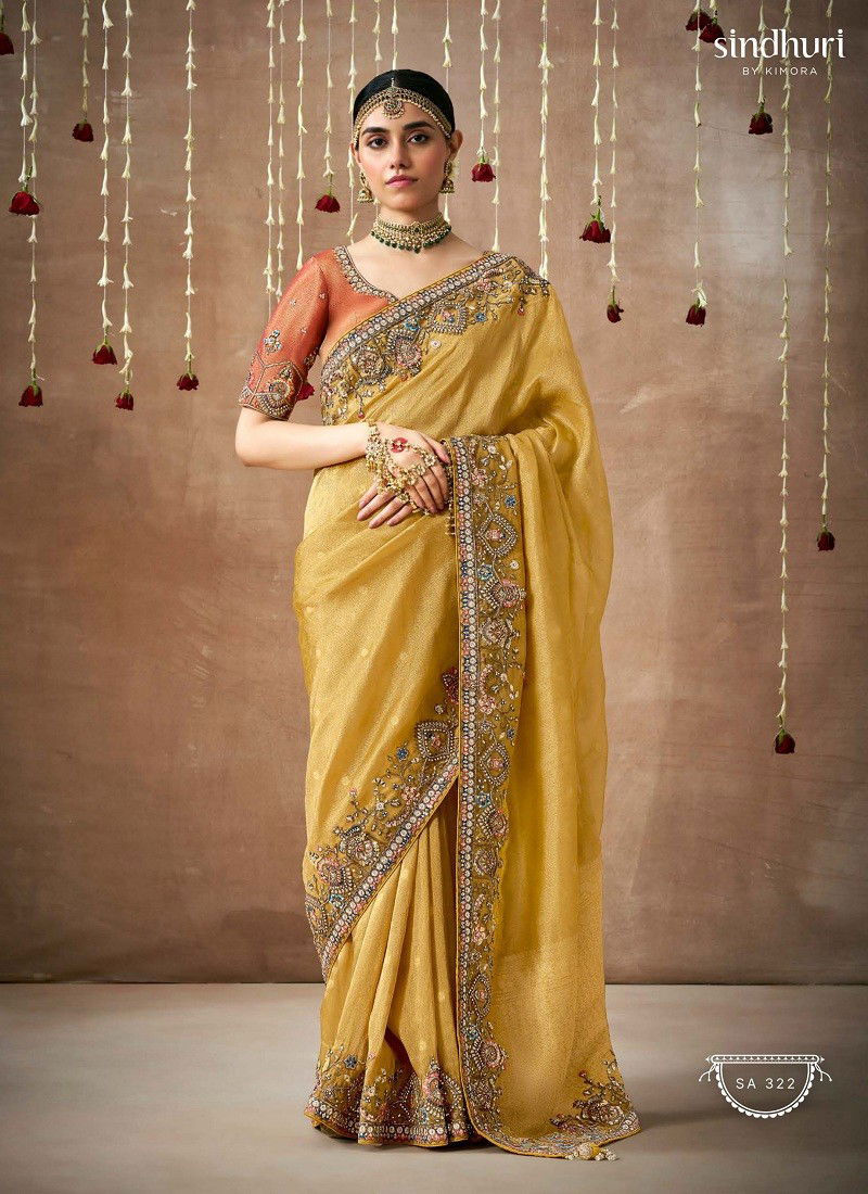 Mustard Colour Dulhan By Kimora Organza Silk Weddding Wear Saree Wholesale Price In India SA 322