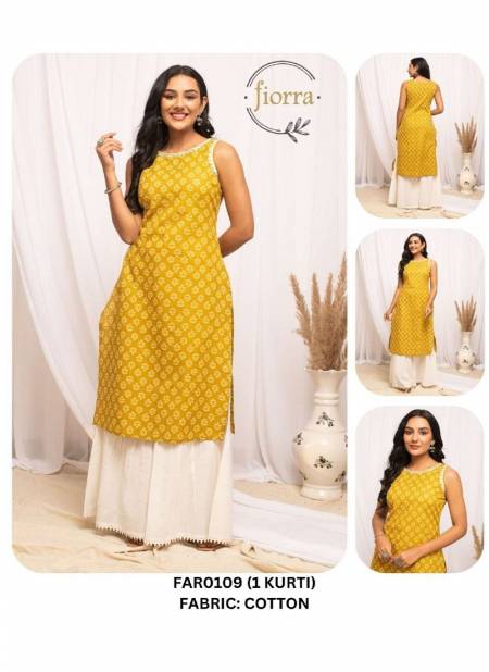 Mustard Colour Fiorra Summer Special Printed Designer Wholesale Kurtis Suppliers In Mumbai FAR0109