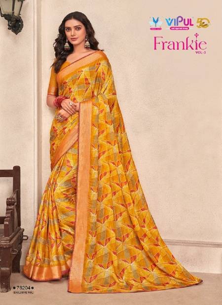 Mustard Colour Frankie Vol 3 By Vipul Chiffon Printed Daily Wear Sarees Wholesale Clothing Suppliers in India 78204