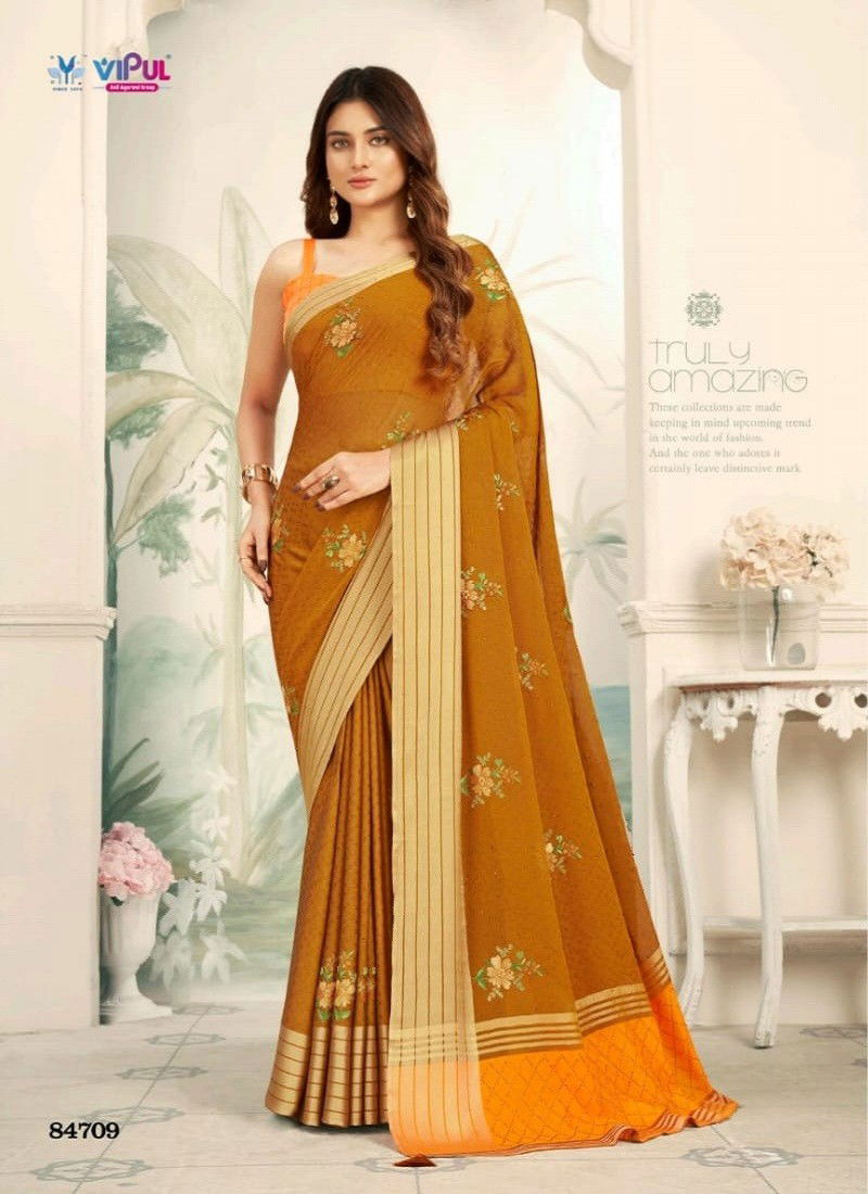 Mustard Colour Gulabo By Vipul Weaving Chiffon Saree Surat Suppliers In India 84709