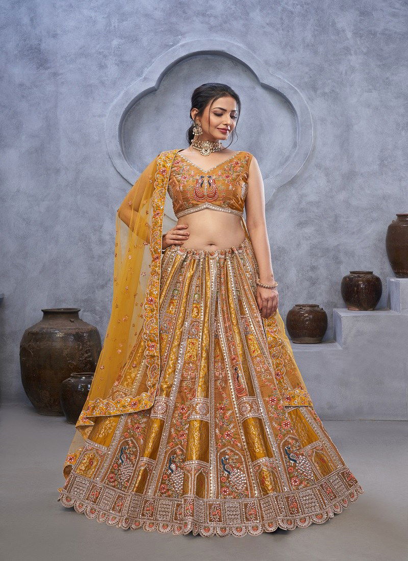 Mustard Colour KF 22 To KF 415 By Kesar Fab Ocassion Wear Designer Lehenga Choli Wholesale Online KF 29 Mustard