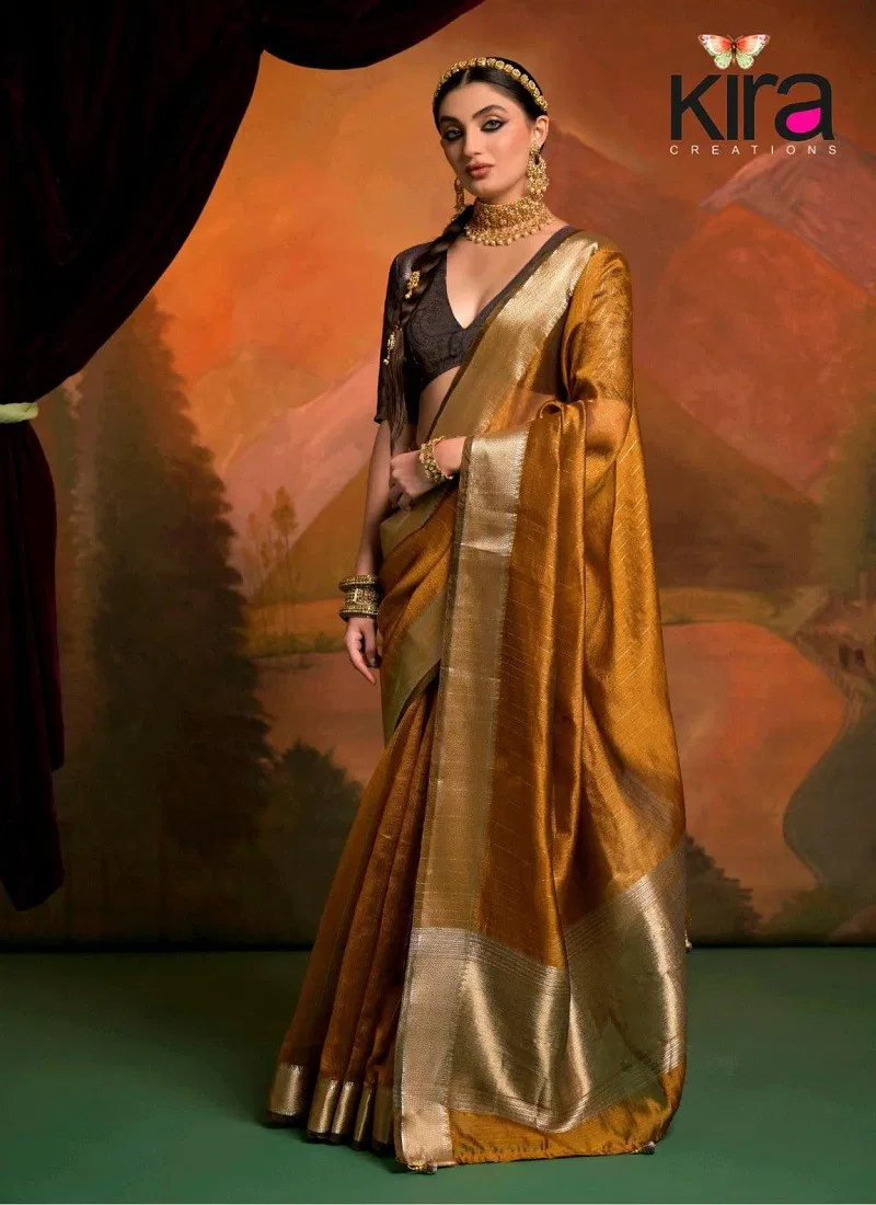 Mustard Colour Kanak Silk By Kira Moss Silk Wedding Wear Saree Orders In India 6604