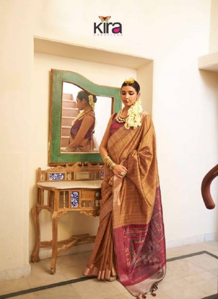 Mustard Colour Kinaara By Kira Tusser Linen Saree Wholesalers In Delhi 3204