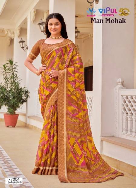 Mustard Colour Man Mohak By Vipul Chiffon Printed Daily Wear Sarees Wholesale Price In Surat 77004