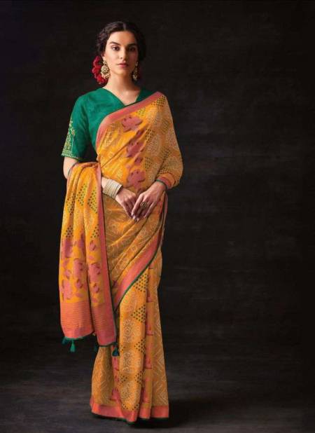 Mustard Colour Meera Bandhani By Kimora 16021 To 16029 Designer Saree Catalog 16029
