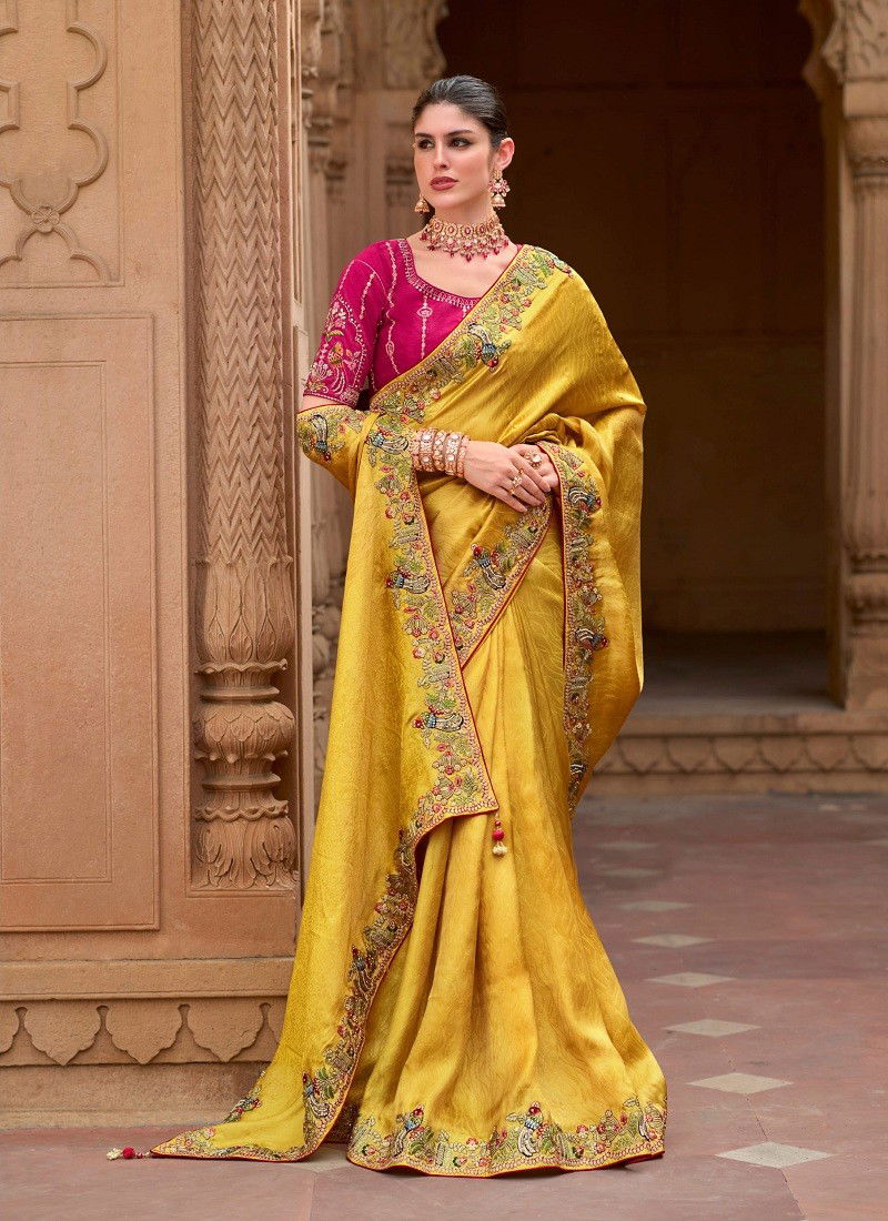 Mustard Colour Mugda By Meeva Silk Organza Saree Exporters In India 1007