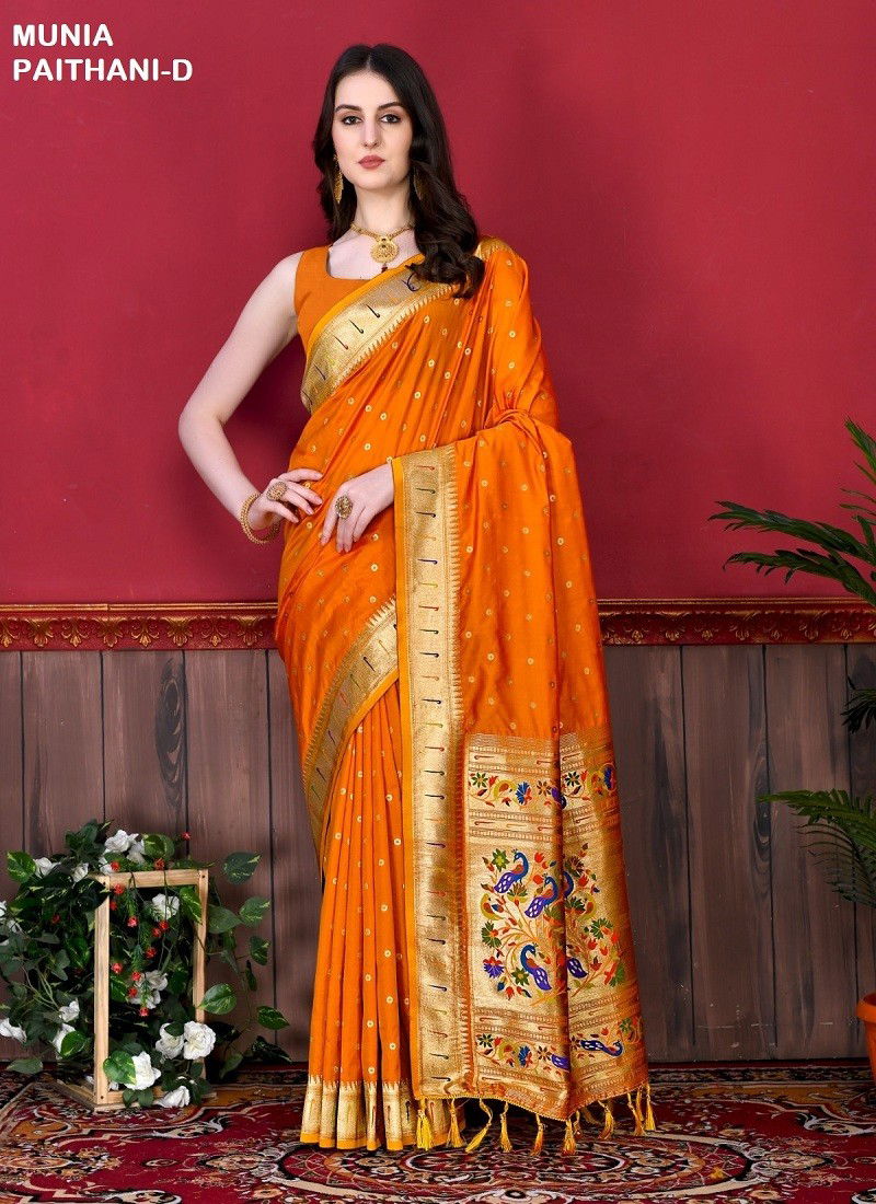 Mustard Colour Munia Paithani A To J by Murti Nx Printed Silk Surat Saree Wholesale Market Munia Paithani-D