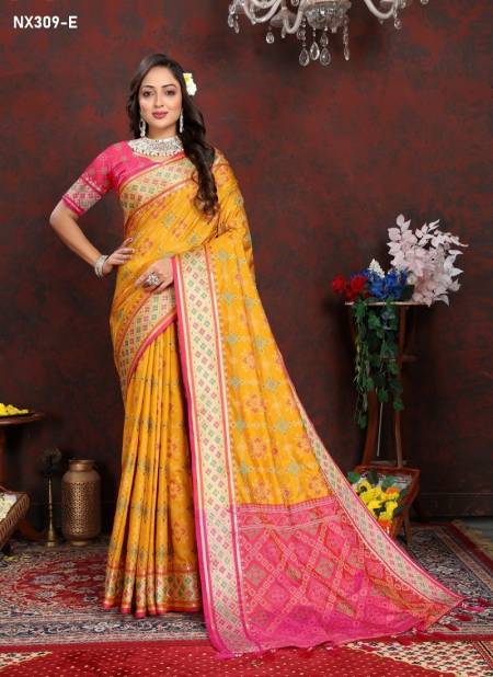 Mustard Colour NX309-A To NX309-F by Murti Nx Soft Patola Silk Sarees Surat Wholesale Market NX309-E