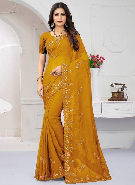 Mustard Colour Nari Fashion Aparnaa Heavy Designer Party Wear Sarees Catalog 6732