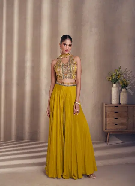 Mustard Colour Nisha By Sayuri Designer Chinon Silk Readymade Suits Exporters In India 5483