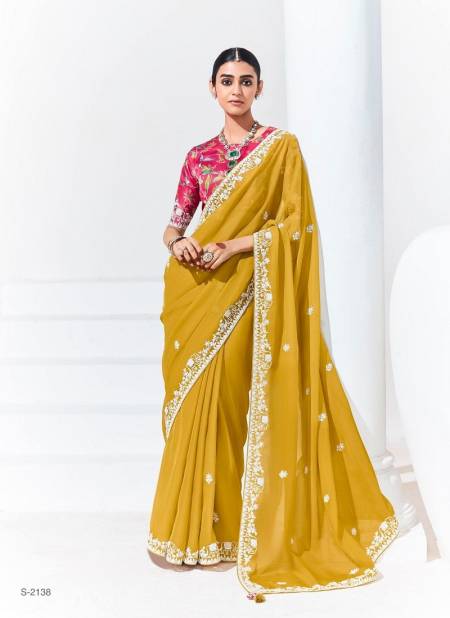 Mustard Colour Rangat Vol 25 By Kimora Organza Designer Wedding Wear Saree Suppliers In India S-2138