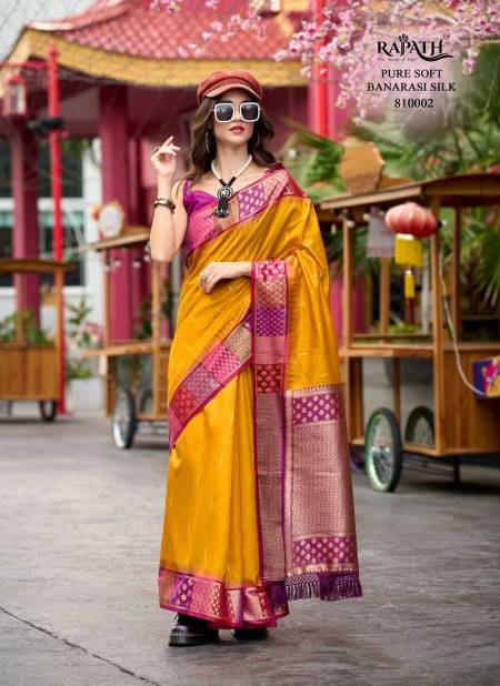 Mustard Colour Rangoli Art By Rajpath Banarasi Silk Daily Wear Saree Wholesalers In Delhi 810002