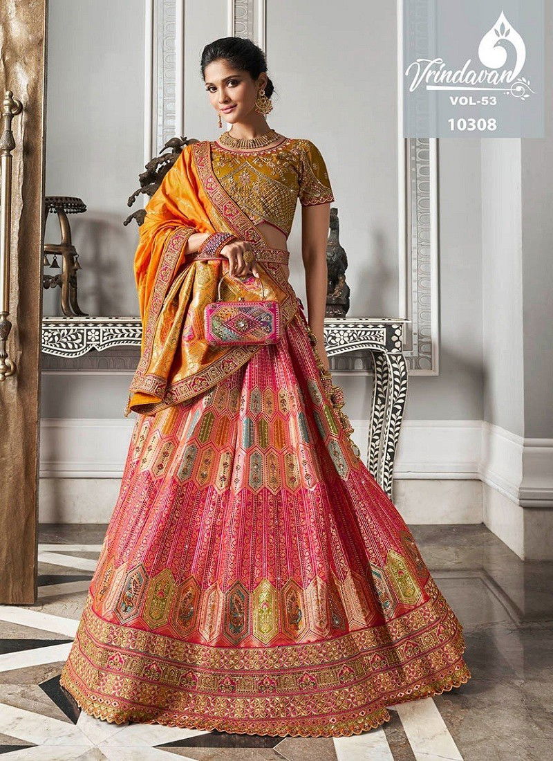 Mustard Colour Royal Vrindavan Vol 53 Banarasi Silk Bridal Lehenga Choli Orders In India 10308