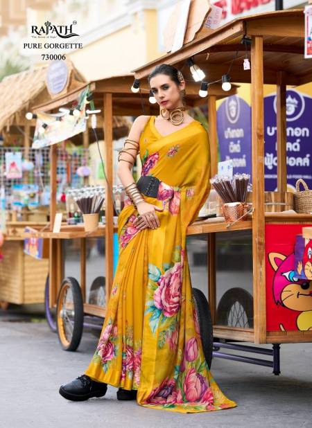 Mustard Colour Sakira By Rajpath Georgette Printed Saree Suppliers In India 730006