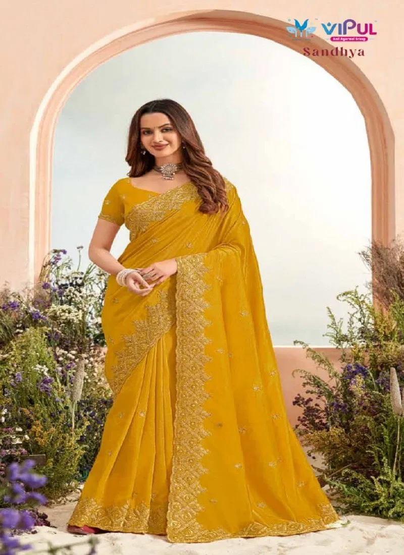 Mustard Colour Sandhya By Vipul Silk Wedding Wear Saree Online Wholesale 79907A