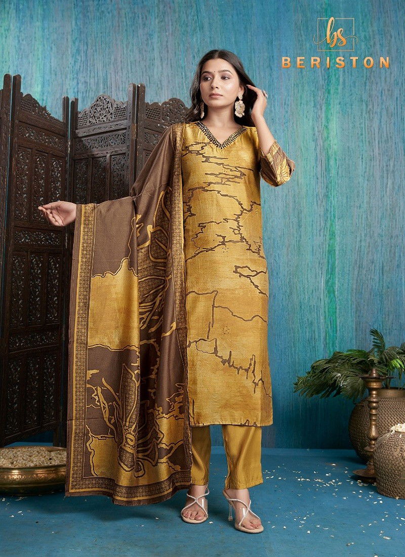 Mustard Colour Sparkle Vol 1 By Beriston Viscose Silk Kurti With Bottom Dupatta Manufactures 101