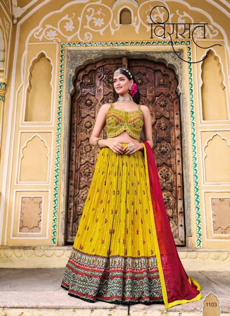 Mustard Colour Titliya By Virasat Chinon Wedding Wear Lehenga Choli Wholesale Online 1103