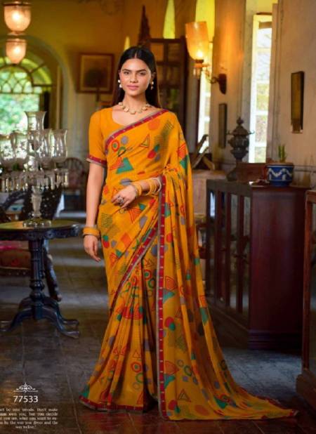 Mustard Colour Vaishali By Vipul Georgette Printed Daily Wear Sarees Wholesale Price In Surat 77533