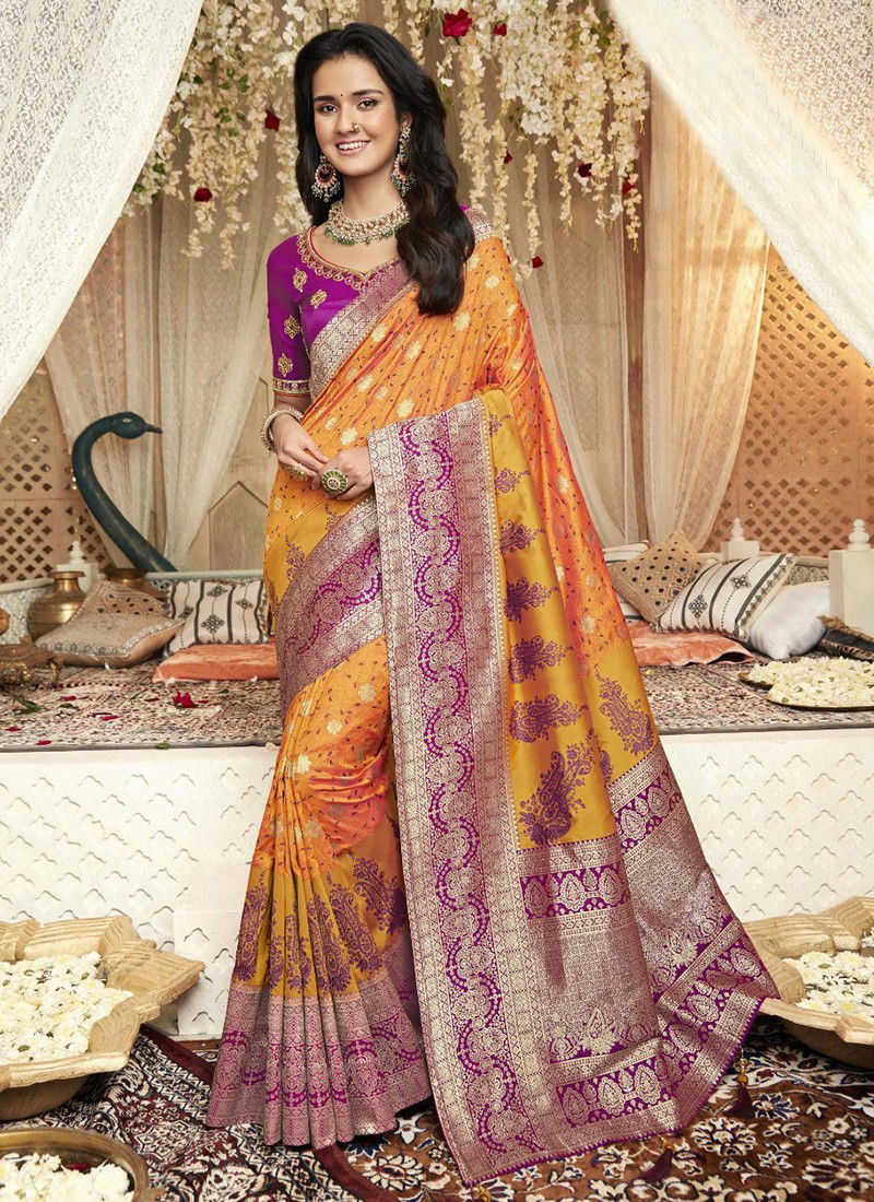 Mustard Colour Vrindavan Vol 33 Function Wear Wholesale Silk Sarees 10218