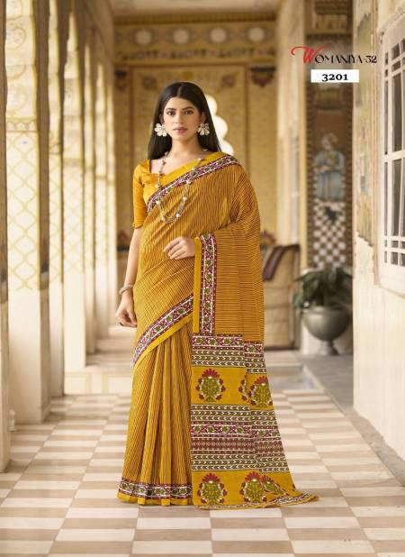 Mustard Colour Womaniya Vol 32 By Apple Daily Wear Printed Bhagalpuri Saree Suppliers In India 3201