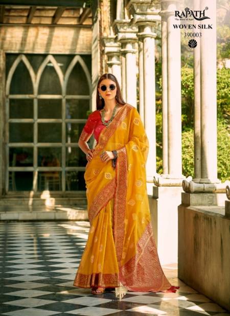 Mustard Colour Zilmil Silk By Rajpath 390001 To 390006 Occasion Wear Tissue Silk Saree Wholesale Online 390003