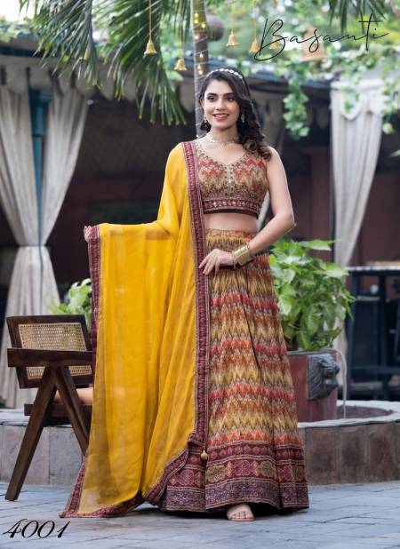 Mustard Multi Colour Basanti Vol 4 By Basanti Heavy Chinon Wedding Wear Lehenga Choli Wholesale Online 4001