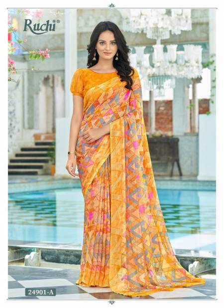 Mustard Multi Colour Star Chiffon 122 By Ruchi Daily Wear Sarees Wholesale Price In Surat 24901-A