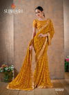 Mustard Subhash Georgette Foil Work Saree with Brocade Blouse Designer Rich Look Wedding Wear and Party Wear Saree 10302