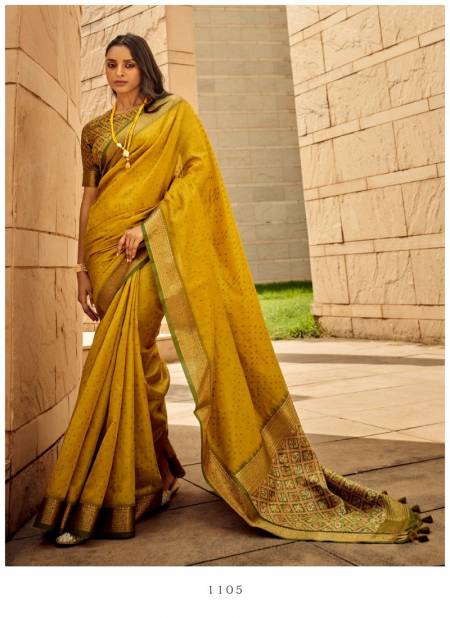 Mustard Yellow Colour Rajtex 1101 TO 1106 Handloom Weaving Silk Patola Sarees Wholesale Market In Surat 1105