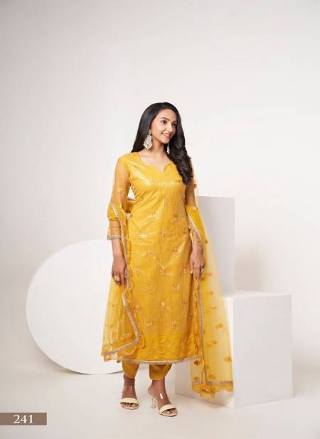 Mustard Yellow Colour Zehra Vol 6 By Narayani Fashion Butterfly Net Salwar Kameez Dress Material Catalog 241