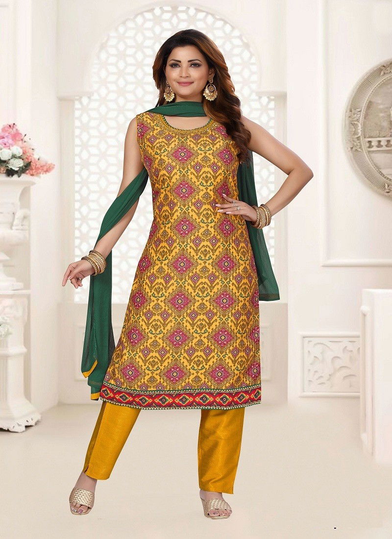 N F Churidar 051 Printed Muslin Kurti With Bottom Dupatta Wholesale Online N F C 896 GOLDEN