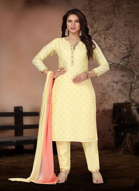 N F Churidar 051 Printed Muslin Silk Kurti With Bottom Dupatta Wholesale Online N F C 895 YELLOW