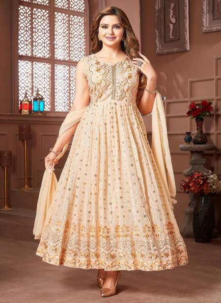 N F Gown 024 Long Goergette With Embroidery Work Gown Wholesale Price In Surat N F G 782 PEACH.jpg