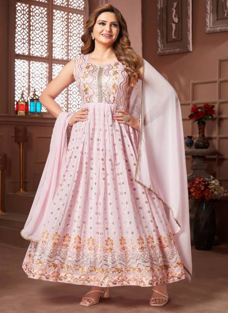 N F Gown 024 Long Goergette With Embroidery Work Gown Wholesale Price In Surat N F G 783 PINK