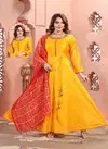 N F Gown 025 Long Printed Gown With Dupatta Wholesale Price In Surat N F G 793 GOLDEN