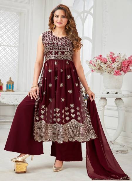 N F Z 785 WINE PLAZO 010 Georgette Readymade Suits Catalog