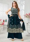 N F Z 786 TEAL GREEN PLAZO 010 Georgette Readymade Suits Catalog