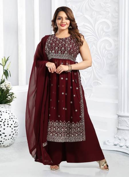N F Z 817 WINE PLAZO 010 Georgette Readymade Suits Catalog