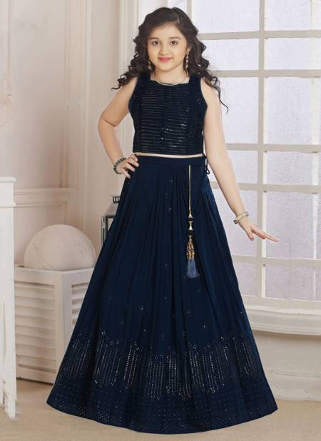 Blue Readymade Kids Ruffled Net Lehenga Choli 247KW03