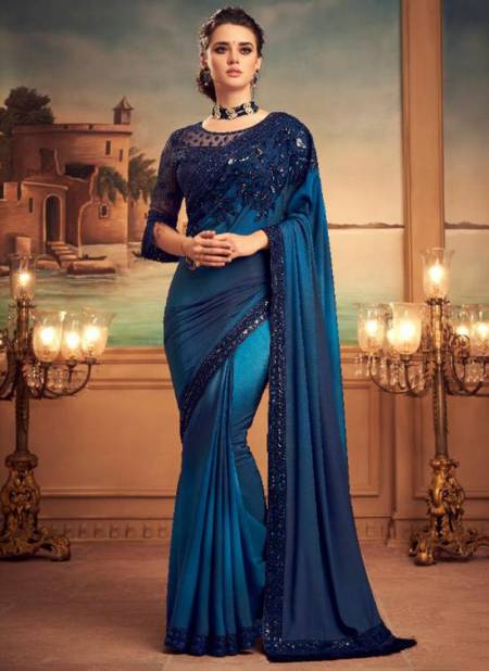 Royal Blue Saree With Baby Pink Border Banarasi Beautiful Zari Work In –  garment villa