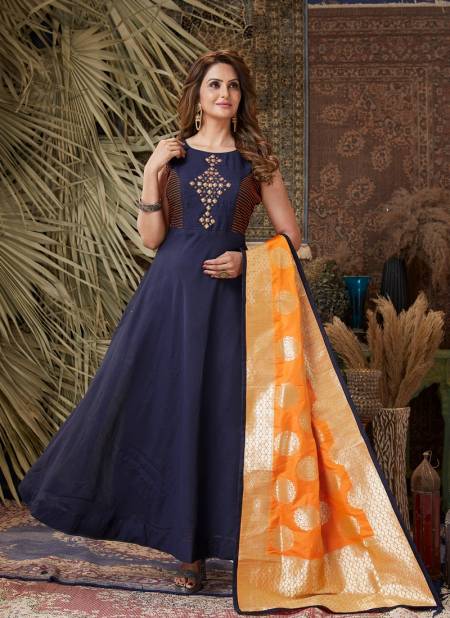 Navy Blue Designer Heavy Embroidered Party Wear Anarkali Suit | Saira's  Boutique