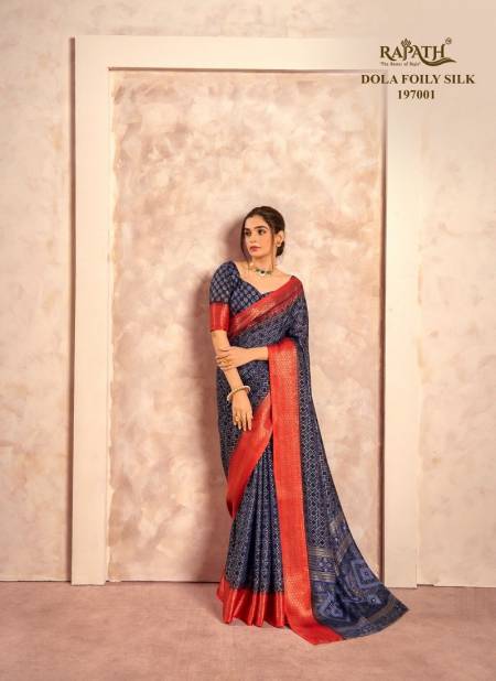 Navy And Red Colour Cello Silk By Rajpath Occasion Printed Soft Dola Foil Silk Saree Exporters In India 197001
