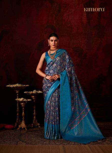 Navy And Teal Blue Colour Lakshmi By Kimora Digital Printed Softy Silk Saree Wholesale In Delhi 2101