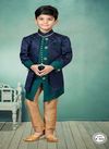 Navy Blue And Bottle Green Colour Kids Indo Western Sherwani Catalog K 542