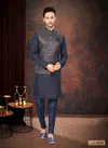Navy Blue And Gold Colour GS Fashion Party Wear Jacquard Mens Modi Jacket Kurta Pajama Wholesale Shop In Surat 1025