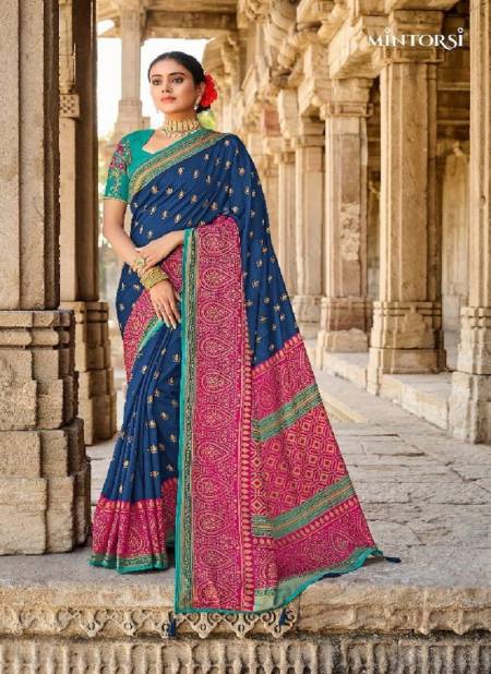 Navy Blue And Pink Colour Beauty Star By Mintorsi Designer Silk Brasso Saree Catalog 26404