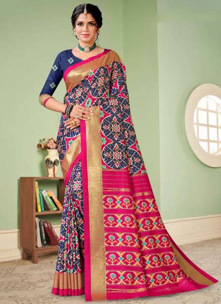 Navy Blue And Pink Colour Mulbagal Silk Vipul Wholesale Printed Sarees Catalog 53709 H
