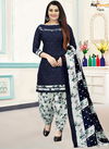 Navy Blue And White Colour Anamika Cotton Dress Material Catalog 4079