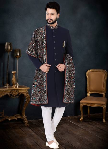 Navy Blue And White Colour Function Wear Mens Wholesale Indo Western 1714